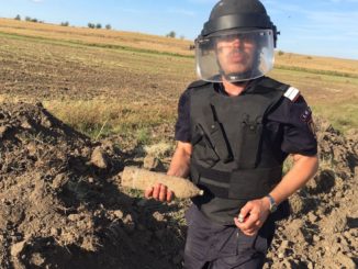 Proiectil de artilerie descoperit la Mihai Bravu, Tulcea. FOTO ISU Delta