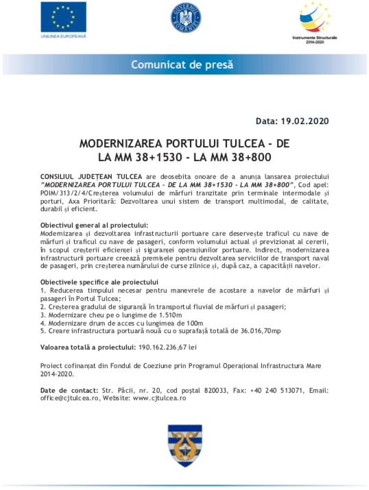 Modernizarea Portului Tulcea de la Mm 38+1530 la Mm 38+800