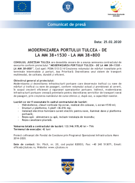 Modernizarea Portului Tulcea de la Mm 38+1530 la Mm 38+800