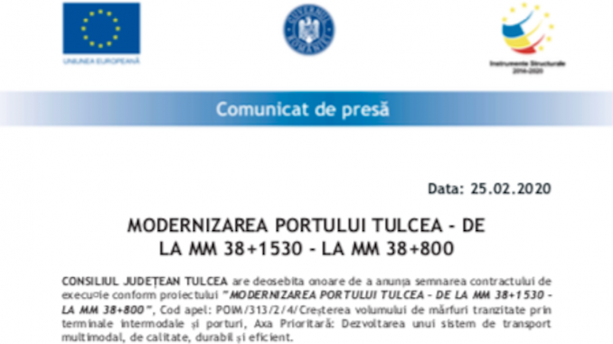 Modernizarea Portului Tulcea de la Mm 38+1530 la Mm 38+800