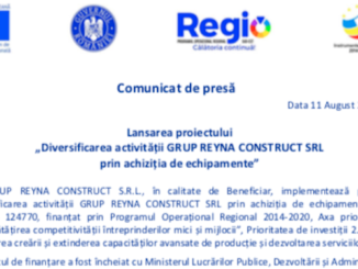 Lansarea proiectului "Diversificarea activității Grup Reyna Construct SRL prin achiziția de echipamente"